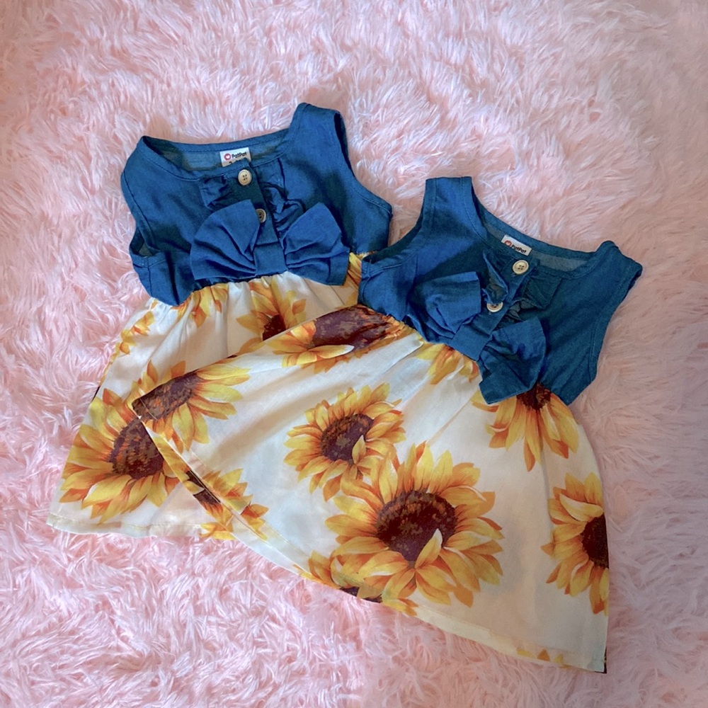 Sunflower Dress. Size: 3-6 month. Color: Blu Jean/Whi/Yellow
